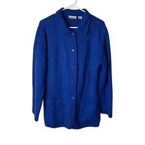 MADISON STUDIO Women’s Royal Blue Merino Wool Collared Cardigan Sweater Button M